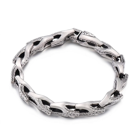 Men Stainless Steel Dragon Scale Snake Bone Chain Bracelet Necklace Retro Punk Gothic Heavy Duty Jewelry Accessory