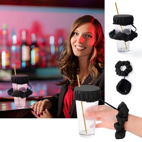 Drink Spike Prevention Scrunchie Fabric Cup Cover For Nightclub Bar Safety Elastic Reusable Hair Tie For Women