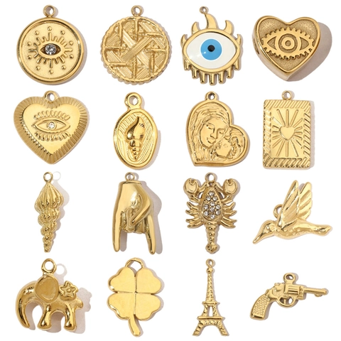 Pendentifs DIY en Acier Inoxydable Doré Œil Protecteur Cœur Serpent Homard Colibri Pendentifs de Collier pour Création de Bijoux Femme Accessoires