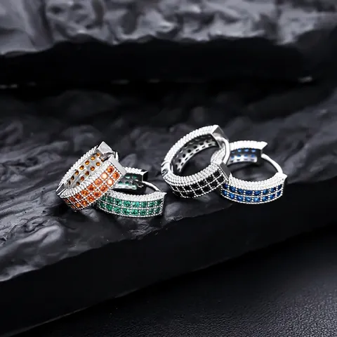 Pendientes De Aro De Cobre Pavé Completo Circonita Colorida Hip Hop Geométrico Huggie Para Hombres Mujeres Joyas De Moda