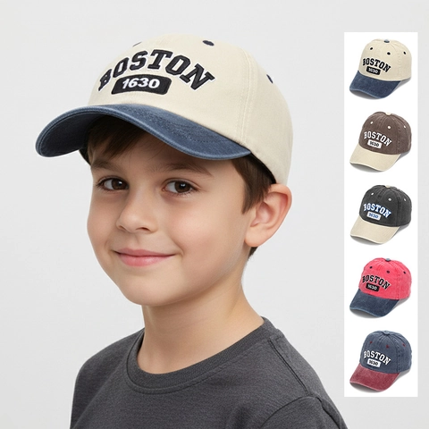 Kids Baseball Cap 100% Cotton Embroidered Letters Retro Washed Sun Hat For Boys And Girls Adjustable Breathable Casual