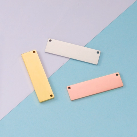 Stainless Steel Rectangular Bar Pendant Connector With Double Holes Mirror Polished DIY Jewelry Making Blank Tag
