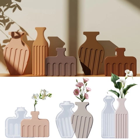 Striped Flat Vase Silicone Mold DIY Epoxy Resin Casting Tool For Flower Arrangement Desktop Decor Modern Minimalist