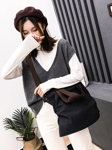 Bolso Tote De Lona Retro Gran Capacidad Bolso De Hombro Con Correa Ajustable Para Mujer Casual Estética Simple