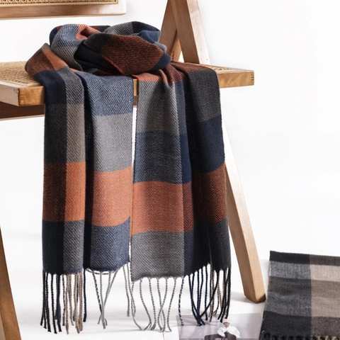 Herren Winter Schal Kaschmirimitat Polyester Kariert Schachbrettmuster Lang Warm Business Pendler Halstuch Mit Fransen