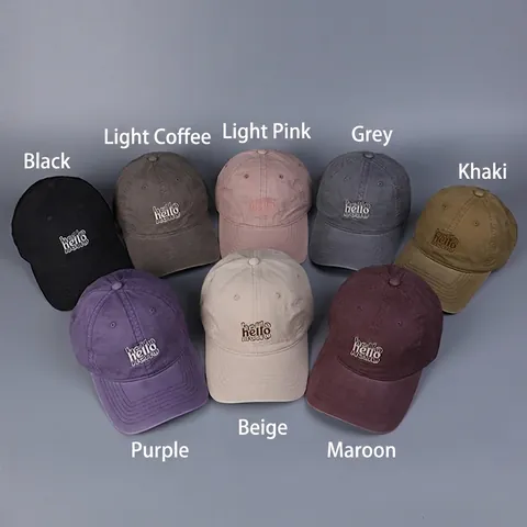 Casquette De Baseball En Coton Lavé Broderie Hello Rétro Ajustable Chapeau De Soleil Extérieur Décontracté Hommes Femmes