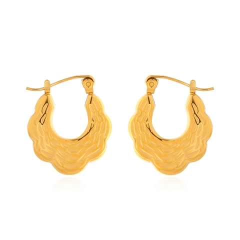 Pendientes de Aro Vintage de Acero Inoxidable en Forma de U con Textura de Onda para Mujer Bañados en Oro Martillados Joyería