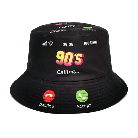 Bucket Hat Polyester Retro Nineties Calling Phone Interface Print Sonnenschutz Outdoor Casual Unisex