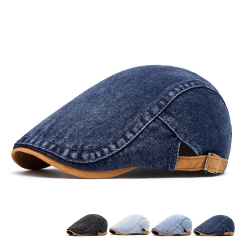 Retro Gewassen Denim Platte Pet Verstelbare Katoenen Ivy Hoed Voor Heren Dames Casual Outdoor Zonnescherm Ivy Cap