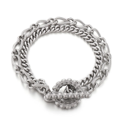 Bracciale A Catena A Strati Acciaio Inossidabile Chiusura A Gancio Cuban Twisted Link Hip Hop Punk Vintage Teschio Uomo