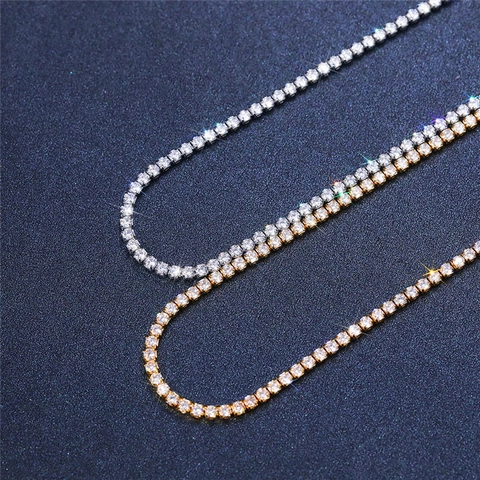 Glänzende Runde Zirkonia Tennis Halskette Kupfer Strass Kette Eleganter Schmuck Für Frauen Hochzeit Party Luxus