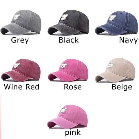 Casquette De Baseball En Coton Lavé Style Vintage Broderie Ours Mignon Protection Solaire Réglable Chapeau Pour Hommes Femmes