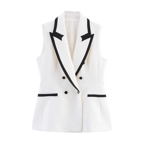 Gilet Da Abito Senza Maniche Da Donna E Pantaloncini Bordo A Contrasto Doppio Petto Ufficio Elegante Top Sotto
