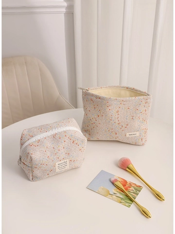 Gewebte Kosmetiktasche Bunte Gesprenkelte Tweed Make-up Beutel Große Kapazität Reißverschluss Kulturbeutel Organizer Für Frauen