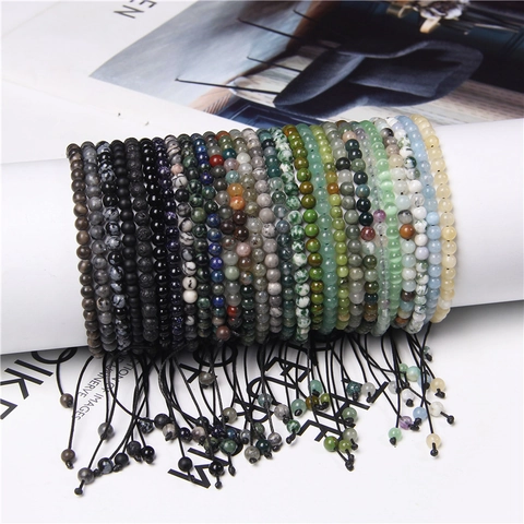 Naturstein Perlenarmband Rund Edelstein Kristall Handgefertigt Verstellbar Geflochtenes Seil Minimalistischer Schmuck Damen
