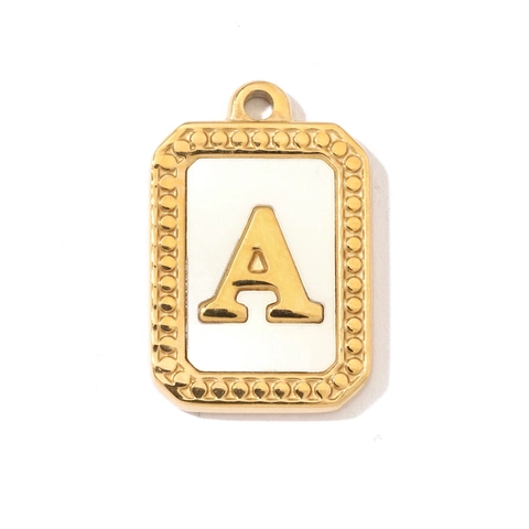 Alphabet Letter Pendant Stainless Steel Shell Rectangle Vintage French Style Jewelry Making Accessory For DIY