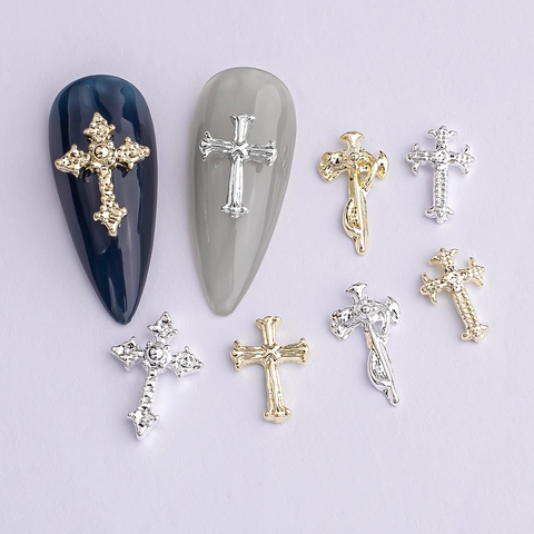 Ciondoli Unghie Croce Lega Metallo Gotico Retro Punk DIY Manicure Accessori Vintage Halloween Decorazione