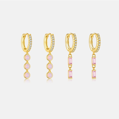 S925 Sterling Silver Zirconia Drop Earrings For Women 18K Gold Plated Geometric Round Square Stone Hoop Earrings Jewelry Gift