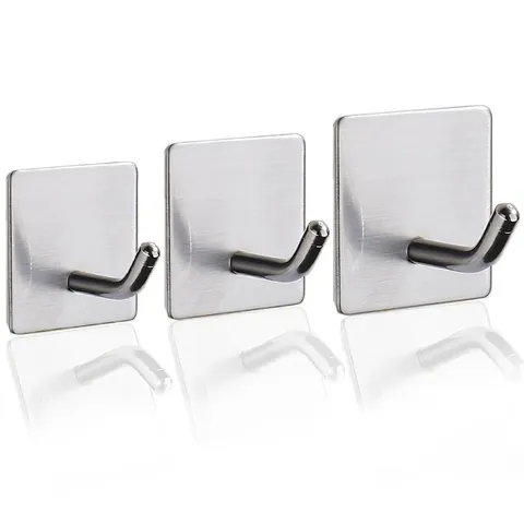 Ganci Adesivi Da Parete In Acciaio Inossidabile Appendino Senza Foro Per Bagno Cucina Nero Opaco Argento Spazzolato Moderno