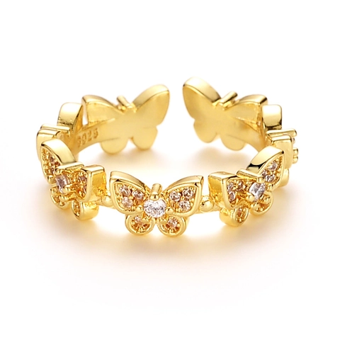 Anello Aperto a Farfalla alla Moda per Donna Regolabile Placcato Oro in Cupro-nichel Strass Gioielli Pendolare Festa Dito