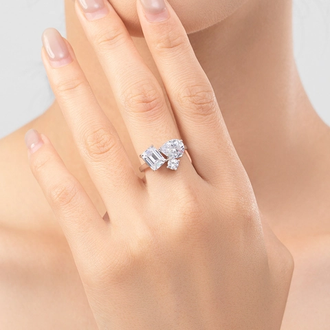 925 Sterling Silver Geometric Zirconia Ring Luxury Fashion Inlaid Finger Ring For Women Wedding Banquet Jewelry Gift