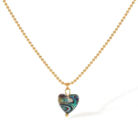 Collar Minimalista de Acero Inoxidable Oro con Colgante de Corazón para Mujer con Incrustación de Concha de Abulón Natural Joyería