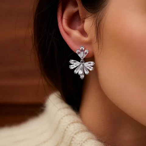 Orecchini A Fiore Con Zirconi E Perno In Argento Rame Taglio Marquise Gioielli Eleganti Per Donna