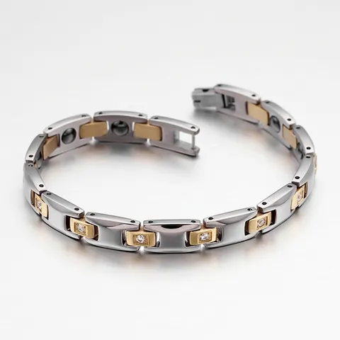 Magneettherapie Gezondheidsarmband 316L Roestvrij Staal Zirkonia Ingelegd Tweekleurig Goud Mode Sieraden