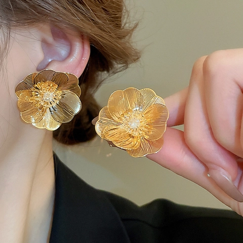 Orecchini A Fiore In Rame Vintage Con Perno In Argento Zircone Intarsiato Gioielli Eleganti Per Donne