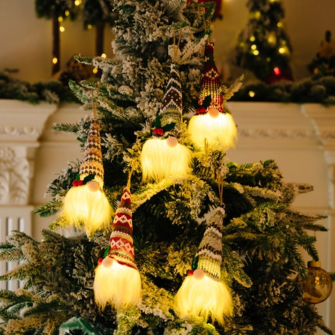 Gnomi Di Natale Appesi LED Luminosi Cappello A Maglia Barba Di Peluche Decorazione Albero Festiva
