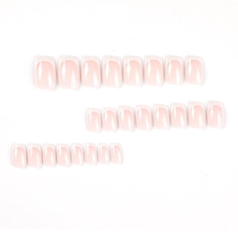 Unghie Finte Press On Nails Quadrate Lunghe French Tip Rosa Nude Bordo Bianco Finitura Lucida Per Donne