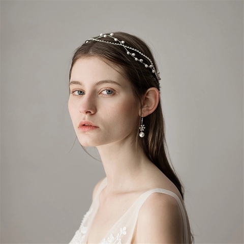 Enredadera De Pelo De Novia Y Pendientes Perla Artificial De Imitación Diamantes De Imitación Aleación De Plata Tocado De Boda Minimalista Para Mujeres