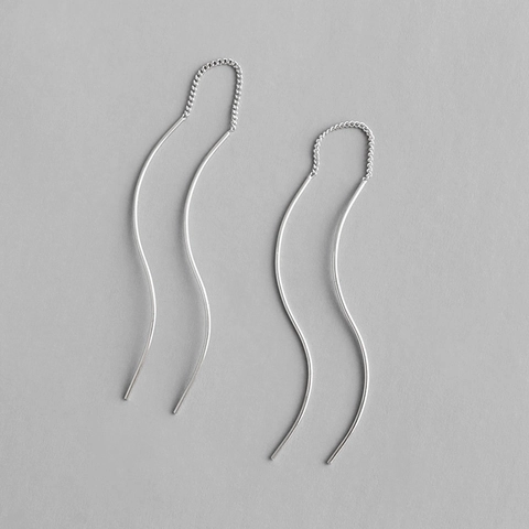 S925 Sterling Silver S-Shaped Wave Line Threader Earrings Long Chain Drop Earrings Minimalist Chic Jewelry For Women