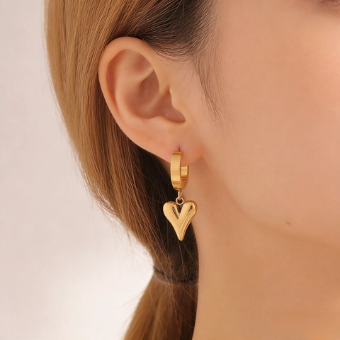Orecchini A Cerchio Con Pendente A Cuore In Acciaio Inossidabile Lucidato Minimalista Gioielli Romantici Per Donne Ragazze