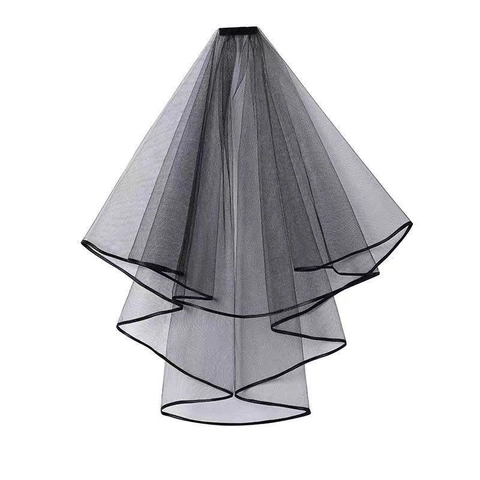 Black Bridal Veil Multi Layer Tulle Mesh With Hair Comb Clip Ribbon Bow Wedding Party Hair Accessories Women