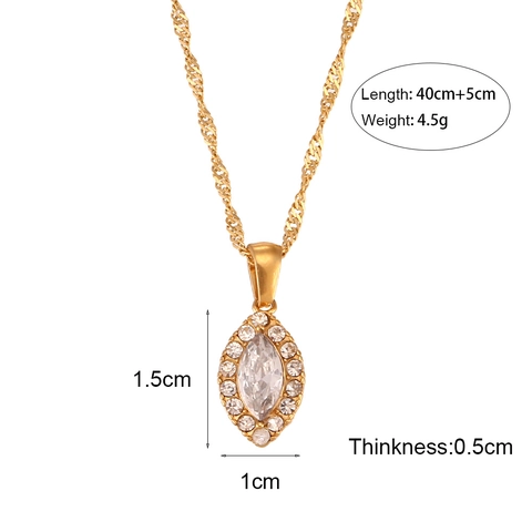 Fashion Stainless Steel Marquise Zirconia Pendant Necklace For Women Gold Plated Elegant Leaf Eye Shape Jewelry Gift
