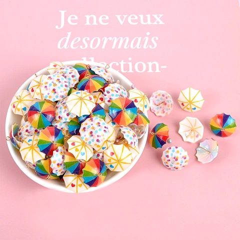 Mini Ciondoli Ombrello Acrilico Resina Metallo Per Creazione Di Gioielli DIY Collane Orecchini Motivi Arcobaleno
