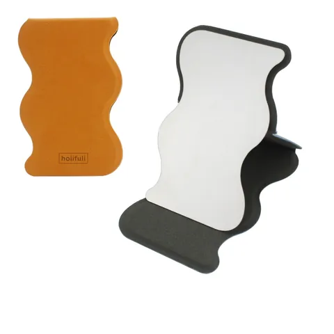 Specchio Da Trucco Pieghevole Portatile A Forma Di Onda Pelle PU Acciaio Inossidabile Ultrasottile Specchio Tascabile Viaggio