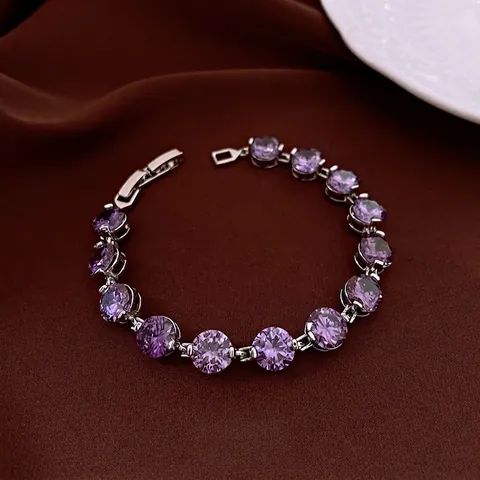 Bracciale Tennis Zircone Viola Tondo In Rame Argentato Elegante E Alla Moda Per Donna Gioielli Di Tendenza