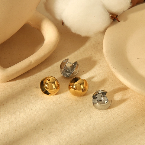 Orecchini A Cerchio Huggie A Sfera Acciaio Inossidabile Lucidato A Specchio Oro Argento Gioielli Minimalisti Geometrici Da Donna
