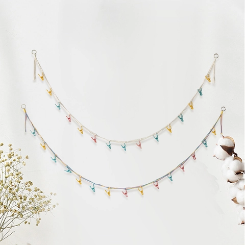 Woven Cotton Rope Wall Hanging Photo Display Storage Strap With Colorful Clips Nordic Bohemian Style Home Decor