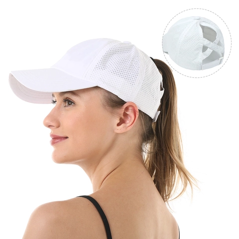 Berretto da Baseball da Donna con Coda di Cavallo Rete Traspirante Cappello da Sole Incrociato sul Retro Regolabile