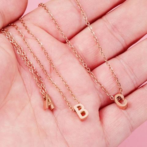 Rose Gold Titanium Steel Initial Letter Pendant Necklace Mirror Polished Simple Versatile Jewelry For Women