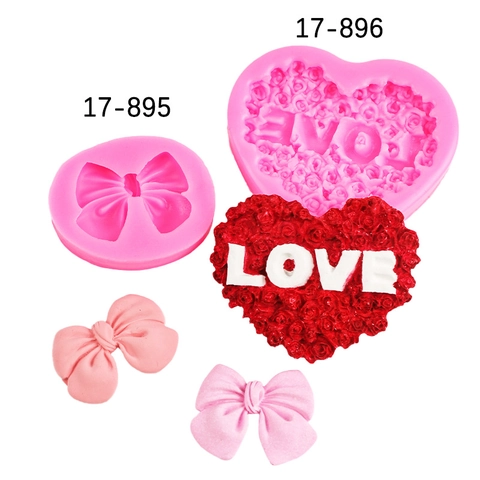 Herz Rosen Und Schleife Silikonform Für Tortendekoration Schokolade Fondant DIY Backwerkzeug