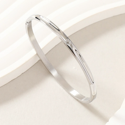 Brazalete Minimalista de Acero Inoxidable para Mujer Chapado en Oro Plata Oro Rosa Estrás Ovalado Geométrico Joyería Moda
