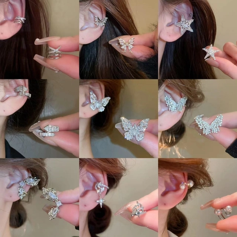 Boucles D'oreilles Ear Cuff Papillon Zircon Künstliche Perle Cuivre Strass Étoile Coeur Pendentif Sans Piercing Pour Femme Élégant Mode