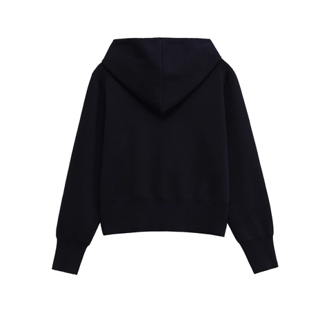Women Casual Hooded Knitted Zipper Cardigan Jacket Solid Color Long Sleeve Navy Blue Streetwear Slim Fit Sweater Coat