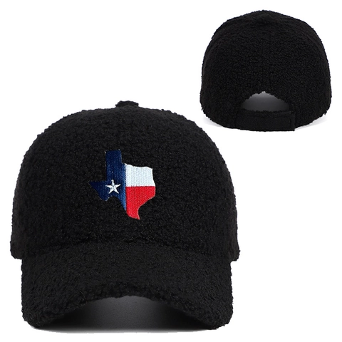 Gorra De Béisbol De Lana Teddy Cálida Para Mujer Con Bordado De La Bandera De Texas Casual
