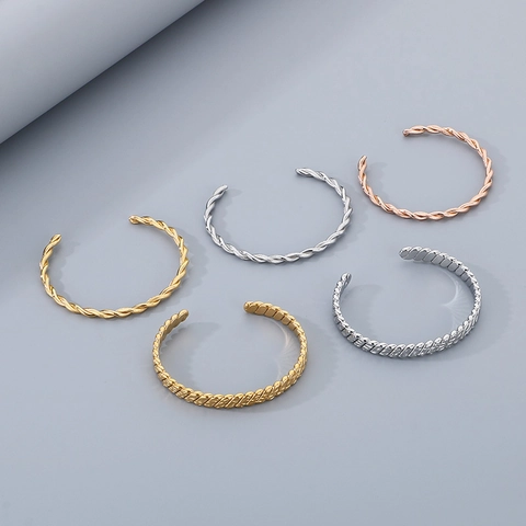 Twisted Rope Cuff Bracelet Stainless Steel C Shaped Open Bangle Adjustable Minimalism Jewelry Unisex Stylish Gift
