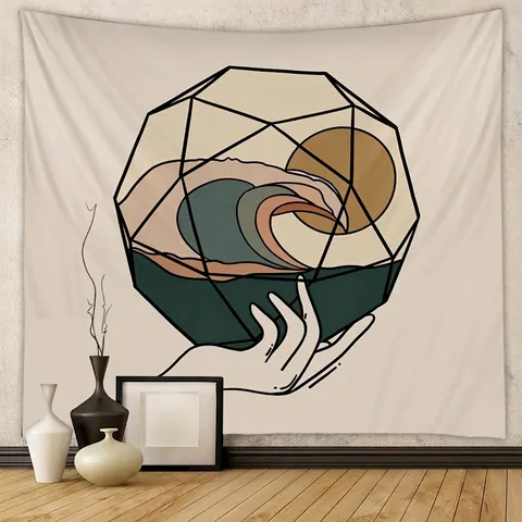 Arazzo Da Parete Boemo Tessuto Poliestere Geometrico Oceano Sole Arte Moderna Decorazione Della Stanza Coperta Estetica